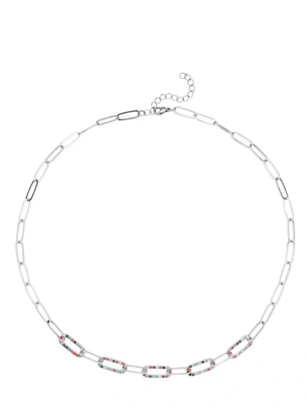Multi Color Austrian Crystal Paper Clip Chain Necklace (20-22 Inches)